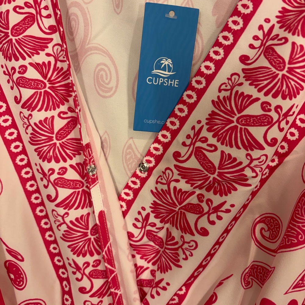NEW ! Cupshe Pink and White Floral Midi Dress - Picture 10 of 15